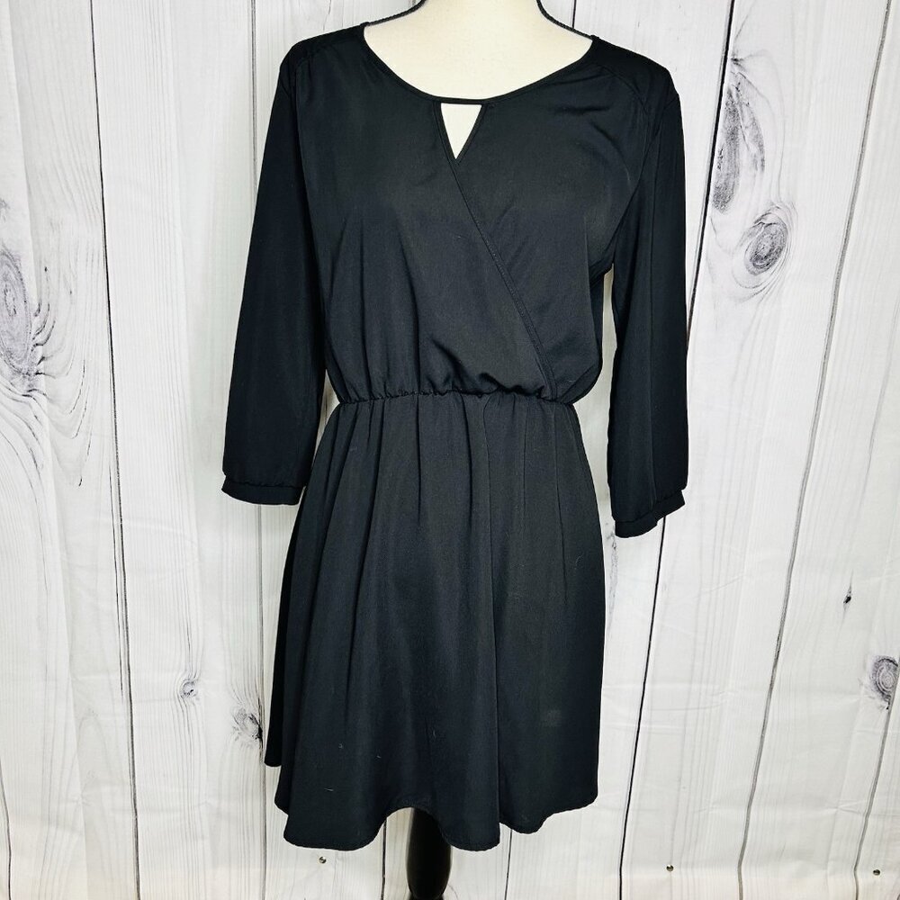Lush Short Little Black Dress Open Back Sz S 3/4 Sleeve Elastic Waist